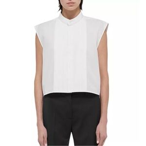 Helmut Lang White Sleeveless Tuxedo Shirt